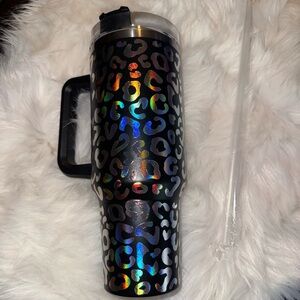 Holographic Leopard Print Tumbler with Handle